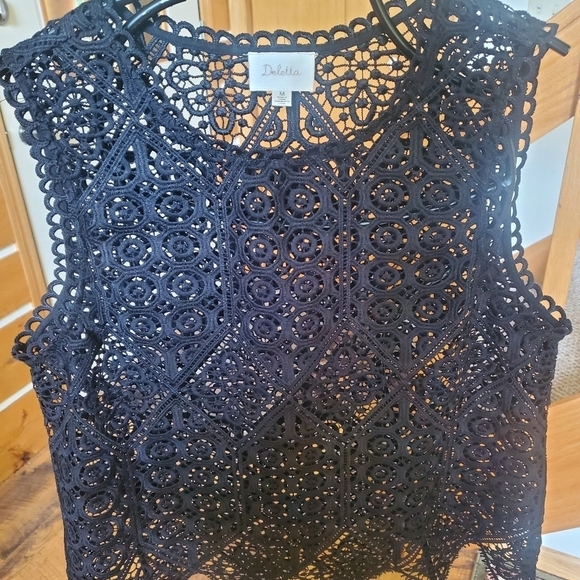 Anthropologie Deletta Black Lace Sz. M Shell Top - Picture 4 of 6